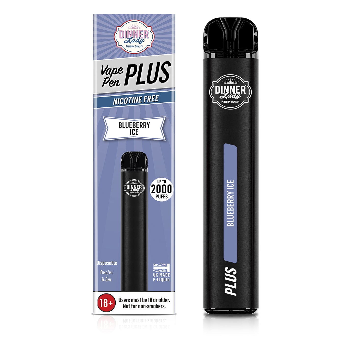 VAPE PENPLUS DINNER LADY 2000 PUFF BLUEBERRY ICE 0% NIC